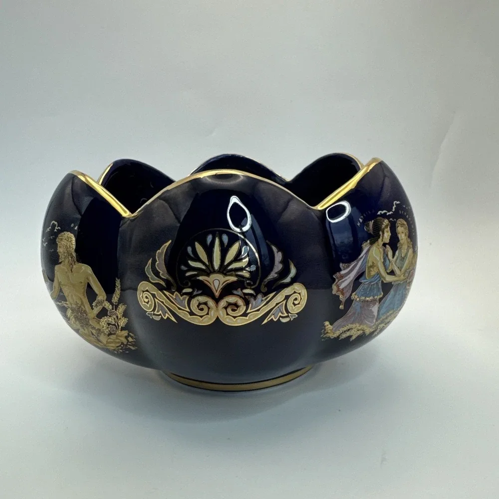 Cobalt blue jardiniere planter bowl Portrait Greek‎ Vase Scene 5.5